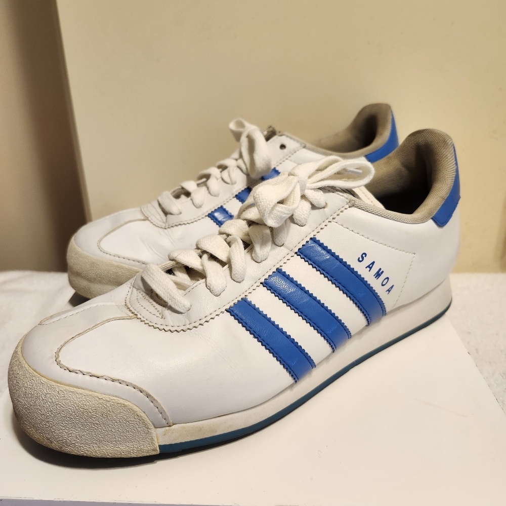 Adidas Samoa White Leather w/3 Blue Stripes "OG" Sneakers Womens 9M